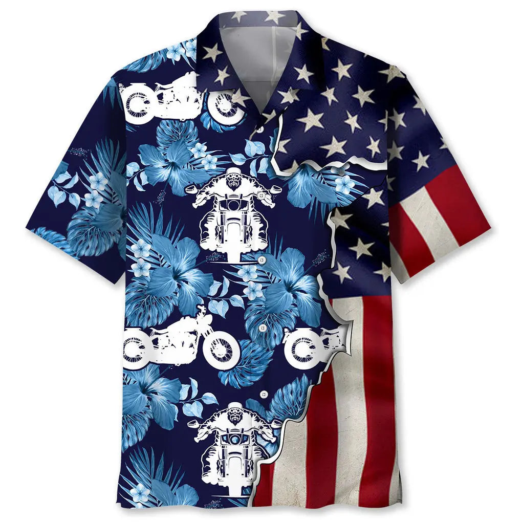 Hawaiian Shirt / Adults / S Motorcycle Tropical Us Flag Hawaiian Shirt
