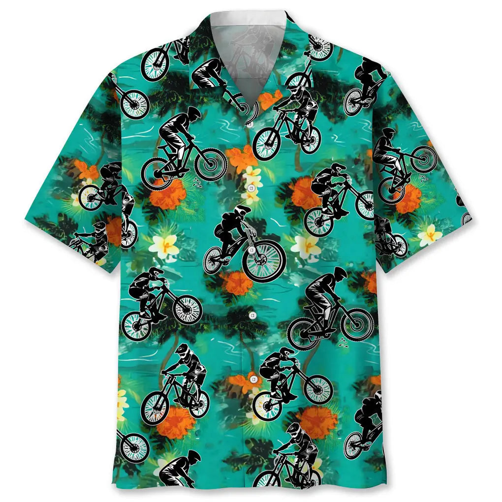 Hawaiian Shirt / Adults / S Mountain Bike Green Tropical Hawaiian Shirt