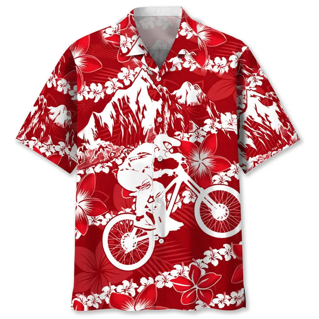 Hawaiian Shirt / Adults / S Mountain Bike Red Nature Hawaiian Shirt