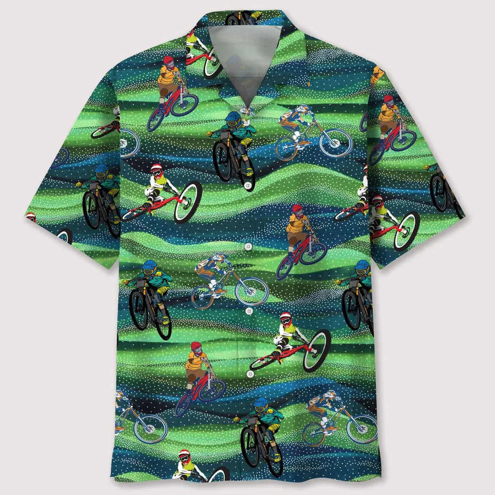 Hawaiian Shirt / Adults / S Mountain Bike Seamless Pattern Hawaiian Shirt