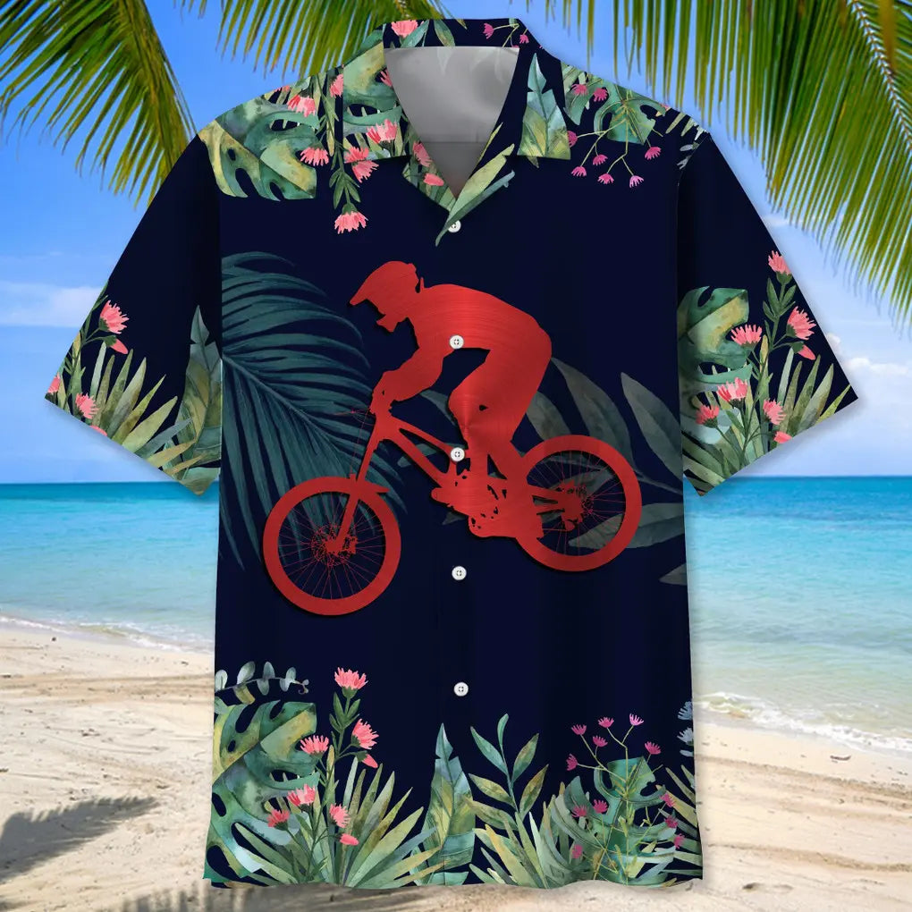 Mountain Bike Tropical Leaf Hawaiian Shirt