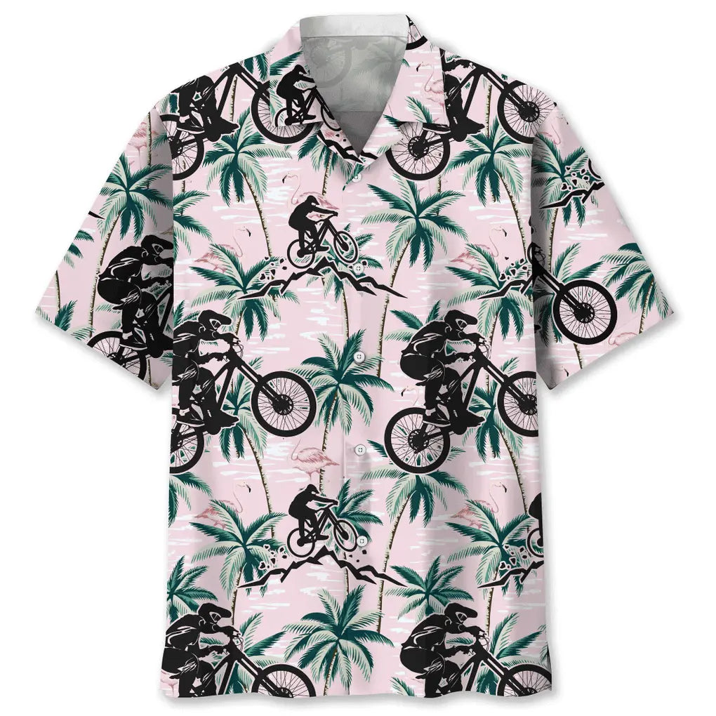 Hawaiian Shirt / Adults / S Mountain Bike Tropical Pink Hawaiian Shirt