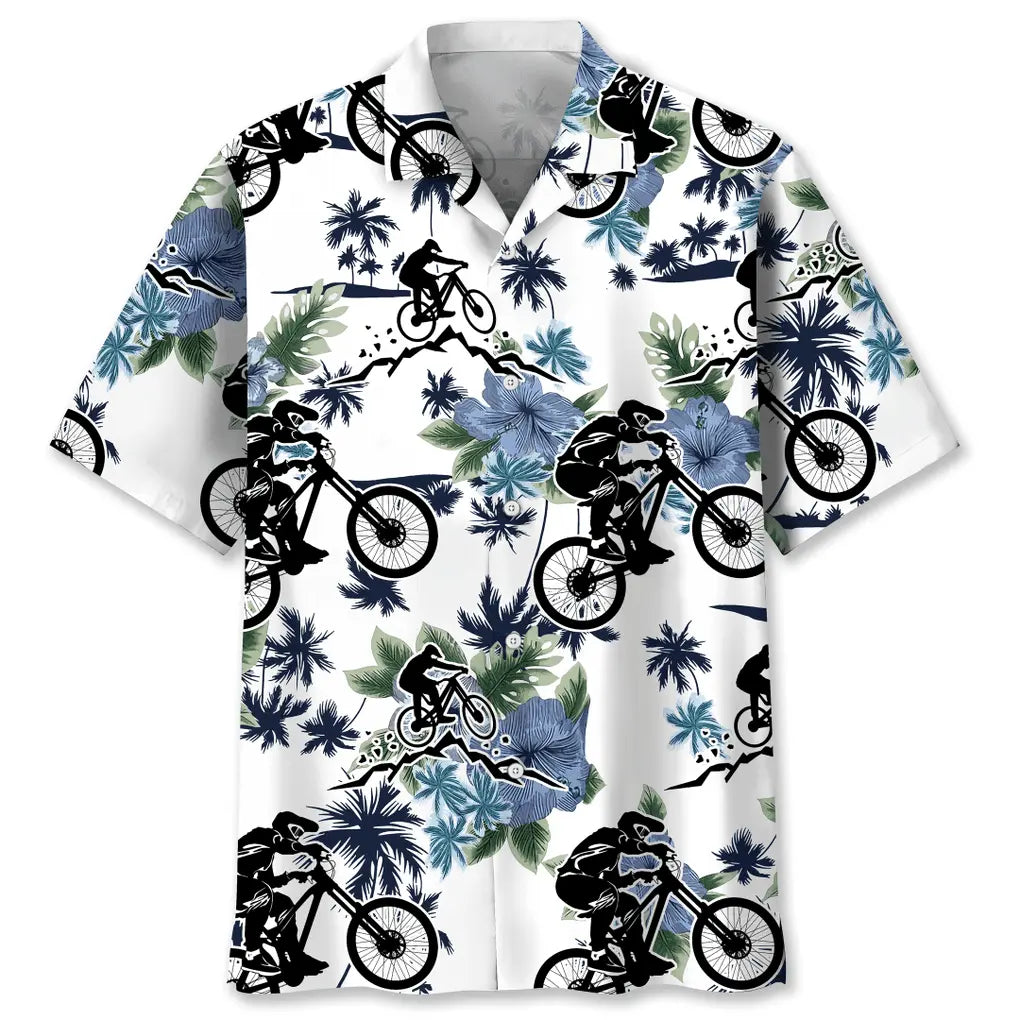 Hawaiian Shirt / Adults / S Mountain Bike White Nature Hawaiian Shirt