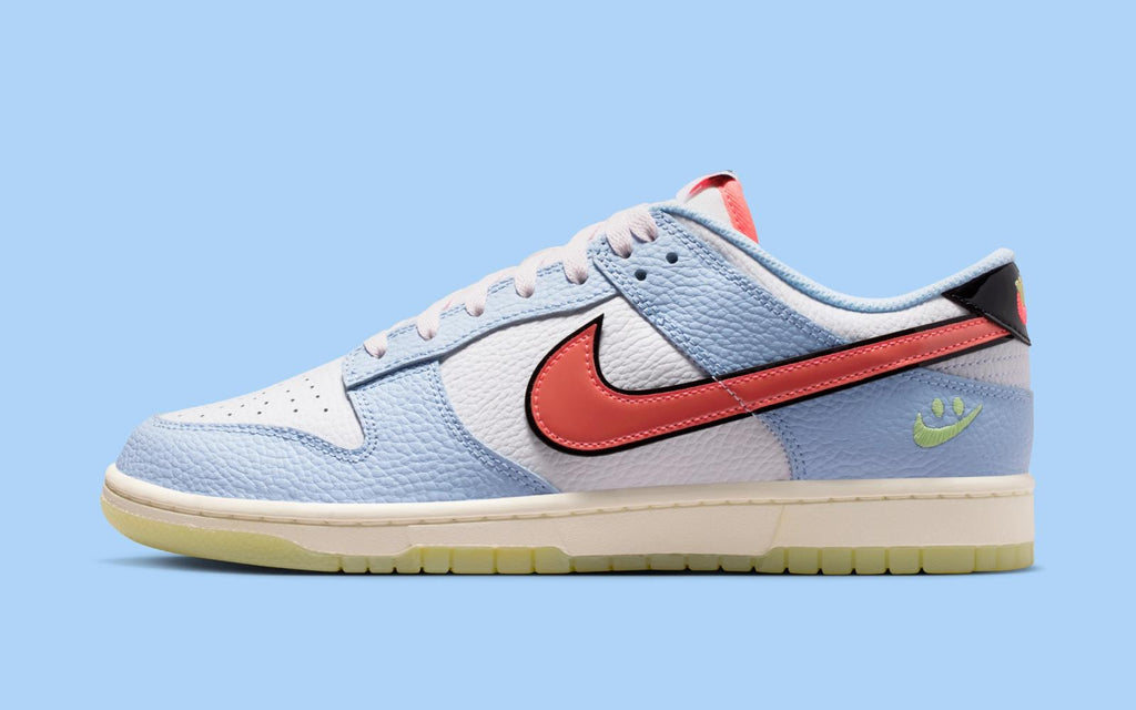Nike Dunk Low Smiley Swoosh White Hydrogen Blue Crimson IR0609-100