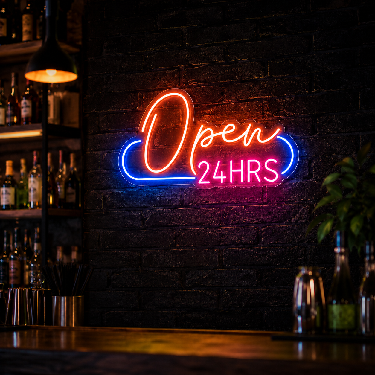 Open 24HRS Flashing RGB LED Neon Sign - Bar Wall Decor