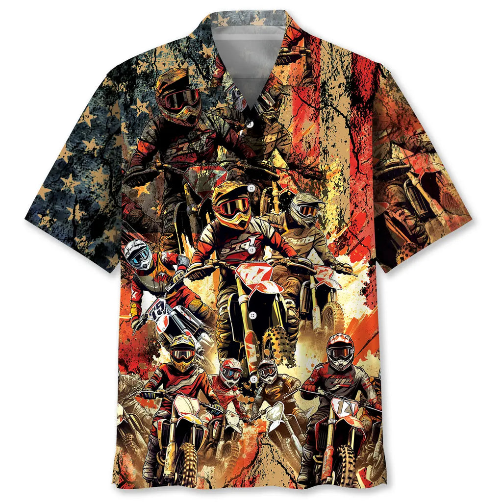 Hawaiian Shirt / Adults / S Patriotic Dirt Bike Racing Hawaiian Shirt