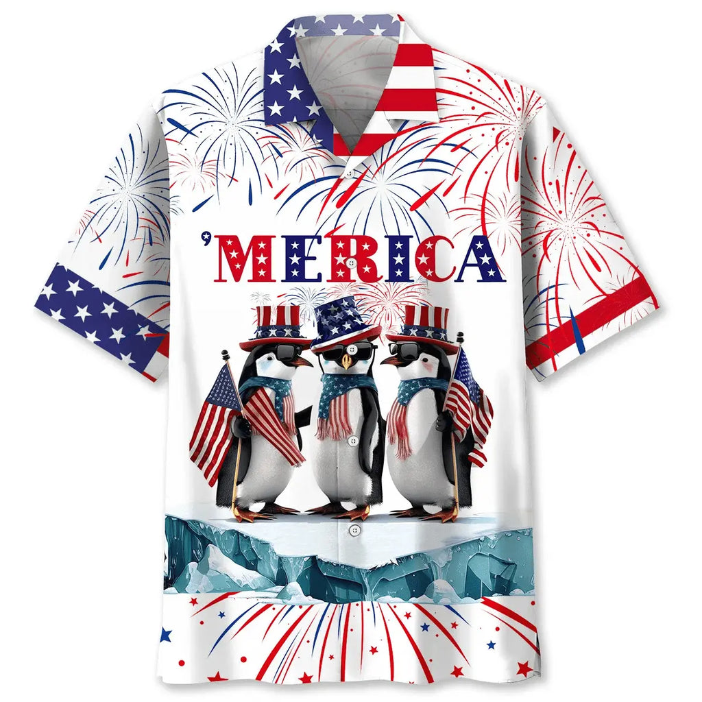 Hawaiian Shirt / Adults / S Penguins Usa Hawaiian Shirt
