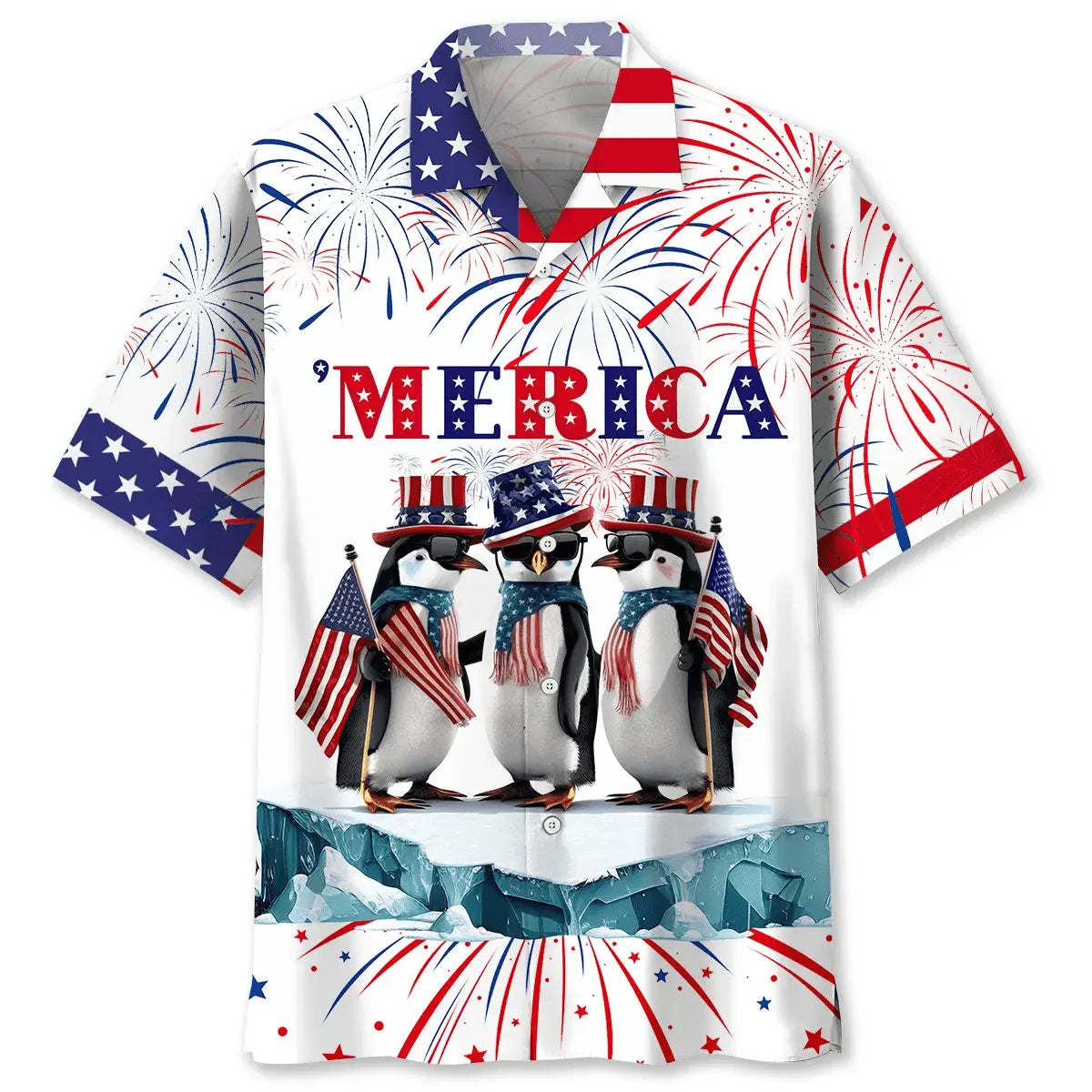 Hawaiian Shirt / Adults / S Penguins Usa Hawaiian Shirt