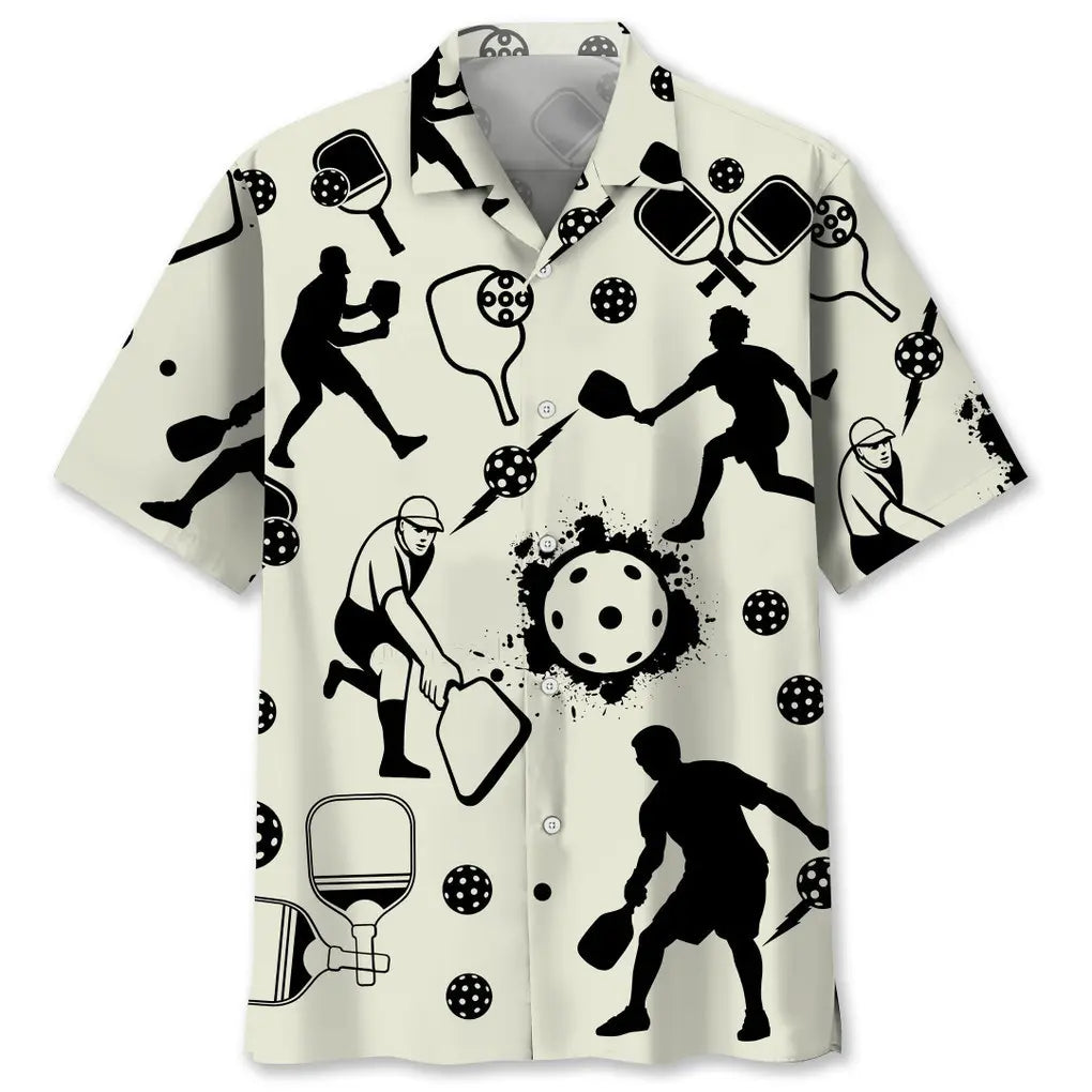 Hawaiian Shirt / Adults / S Pickleball Icon Bw Hawaiian Shirt