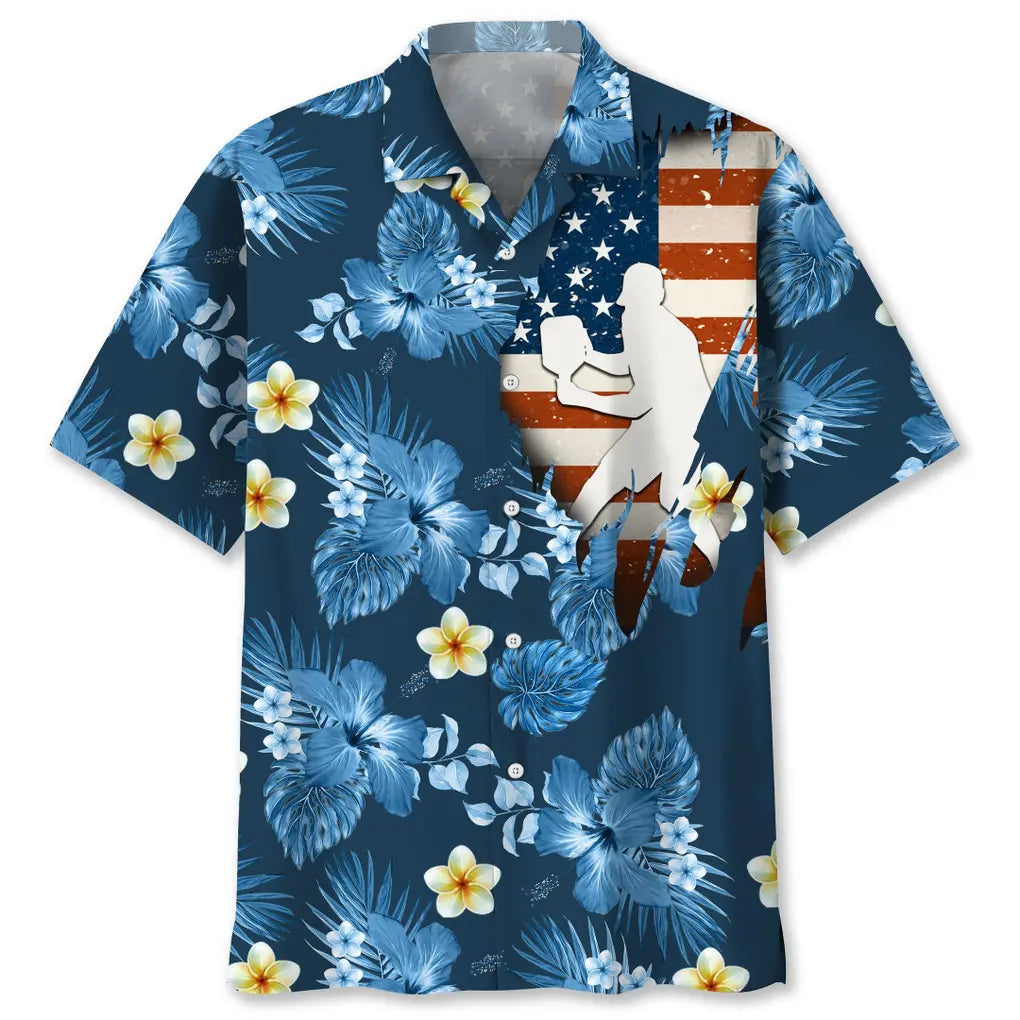 Hawaiian Shirt / Adults / S Pickleball Usa Blue Tropical Hawaiian Shirt