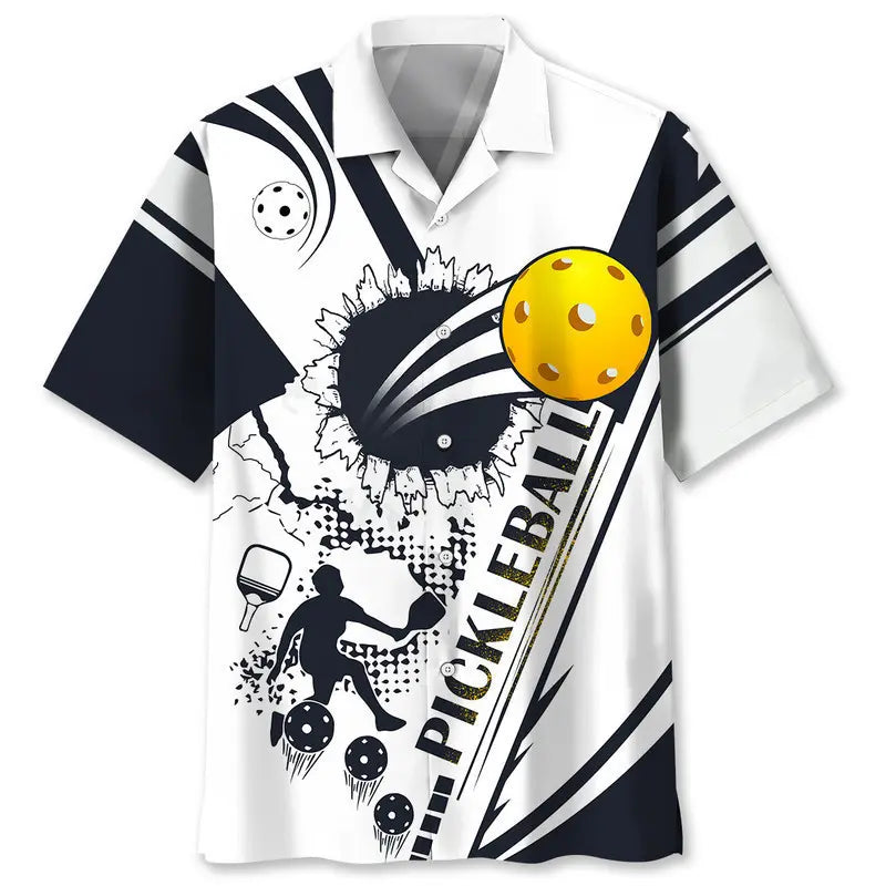 Hawaiian Shirt / Adults / S Pickleball White Black Hawaiian Shirt