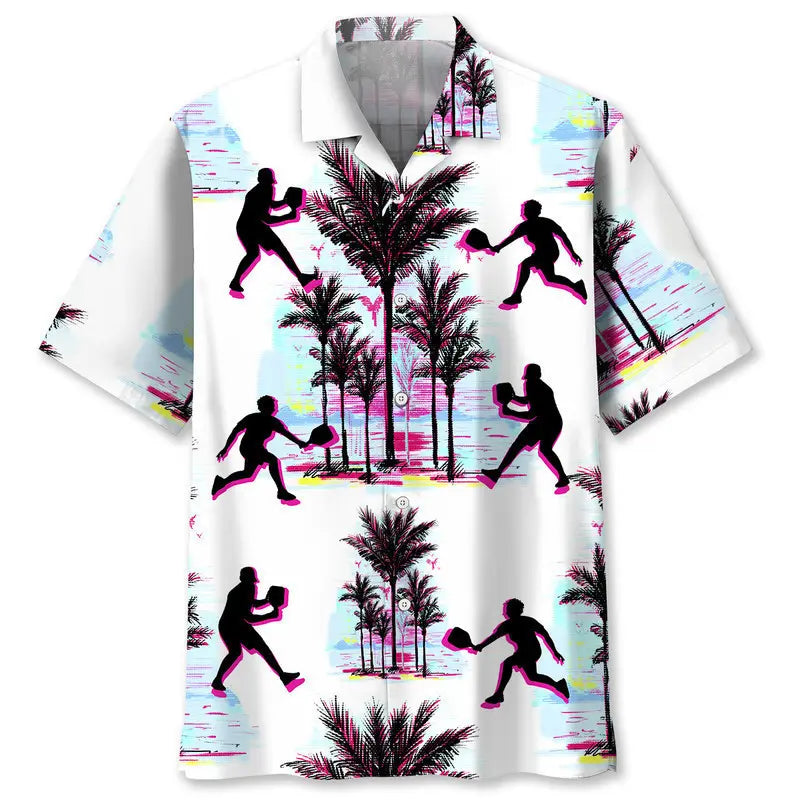 Hawaiian Shirt / Adults / S Pickleball White Hawaiian Shirt