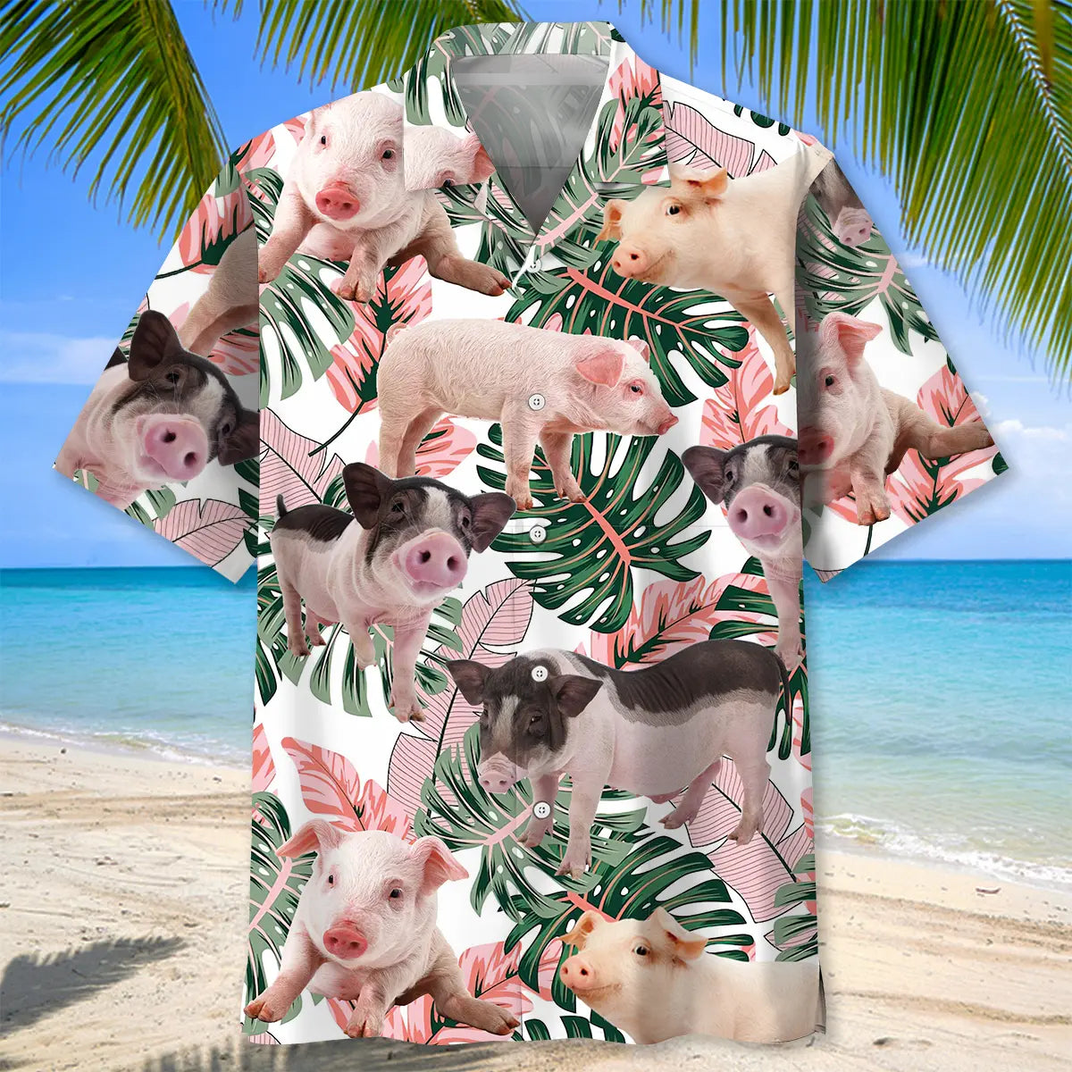 Pink Cute Tropical Pig Hawaiian Shirt