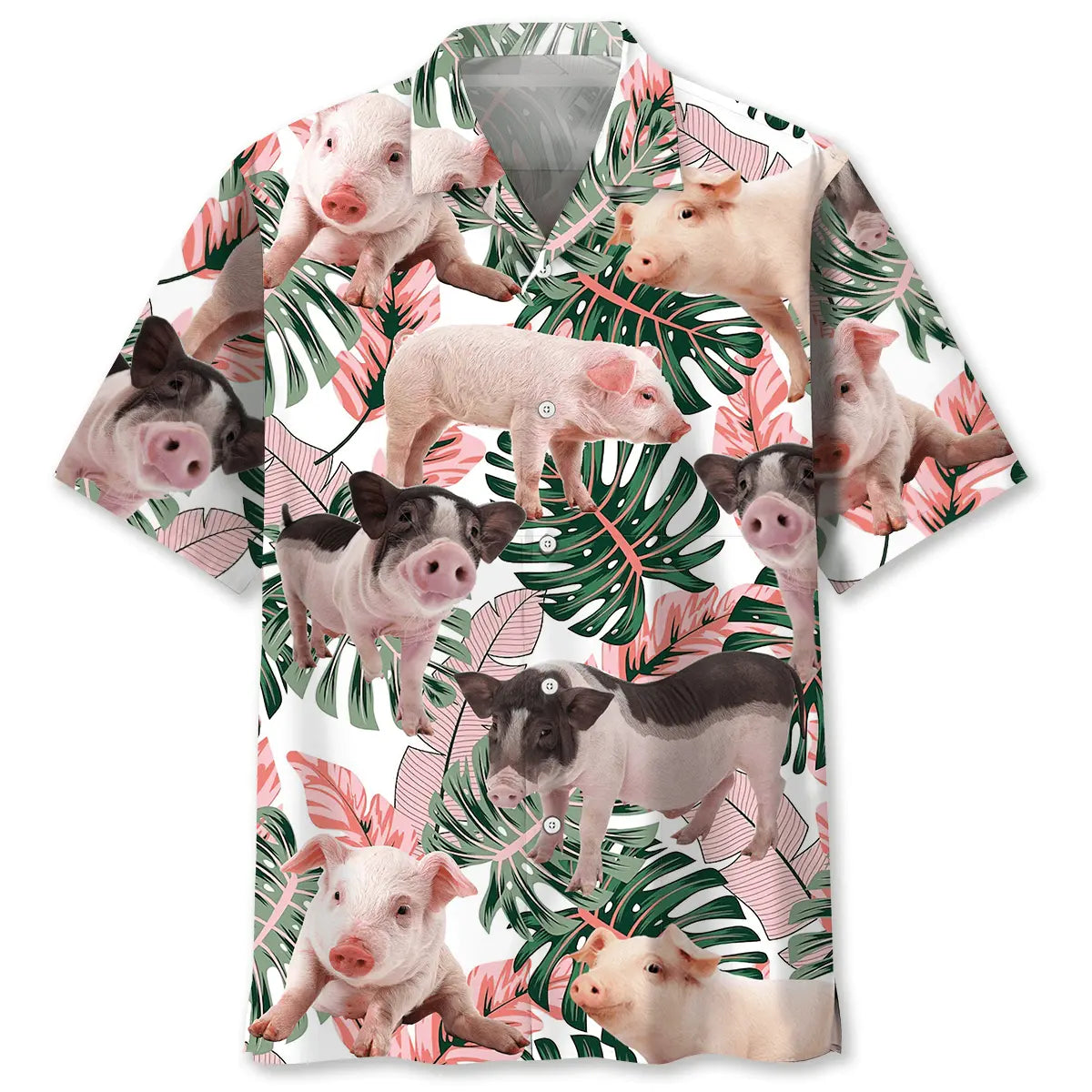 Hawaiian Shirt / Adults / S Pink Cute Tropical Pig Hawaiian Shirt
