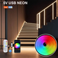5V USB RGB Neon LED Strip Light with Tuya Bluetooth App, Waterproof DIY Room Decoration (1M/2M/3M/5M)
