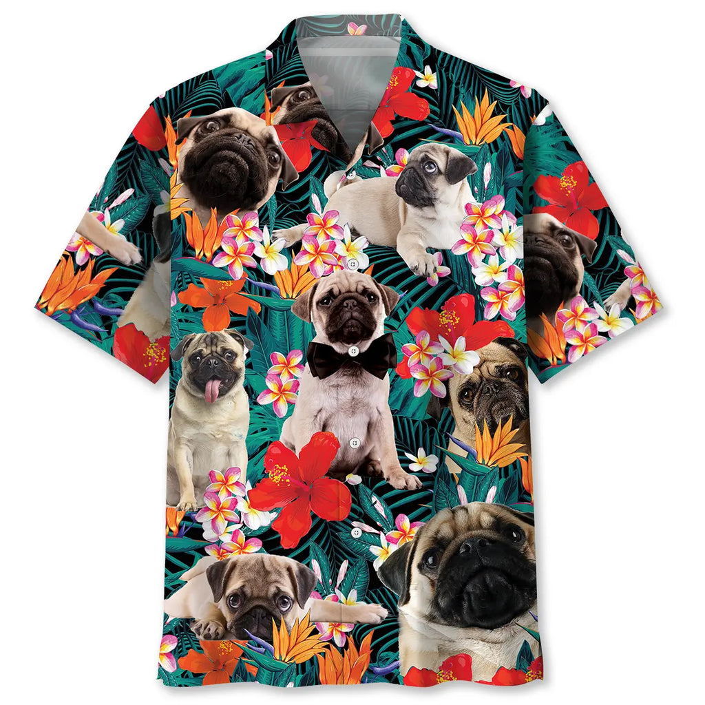 Pug Floral Hawaiian Shirt