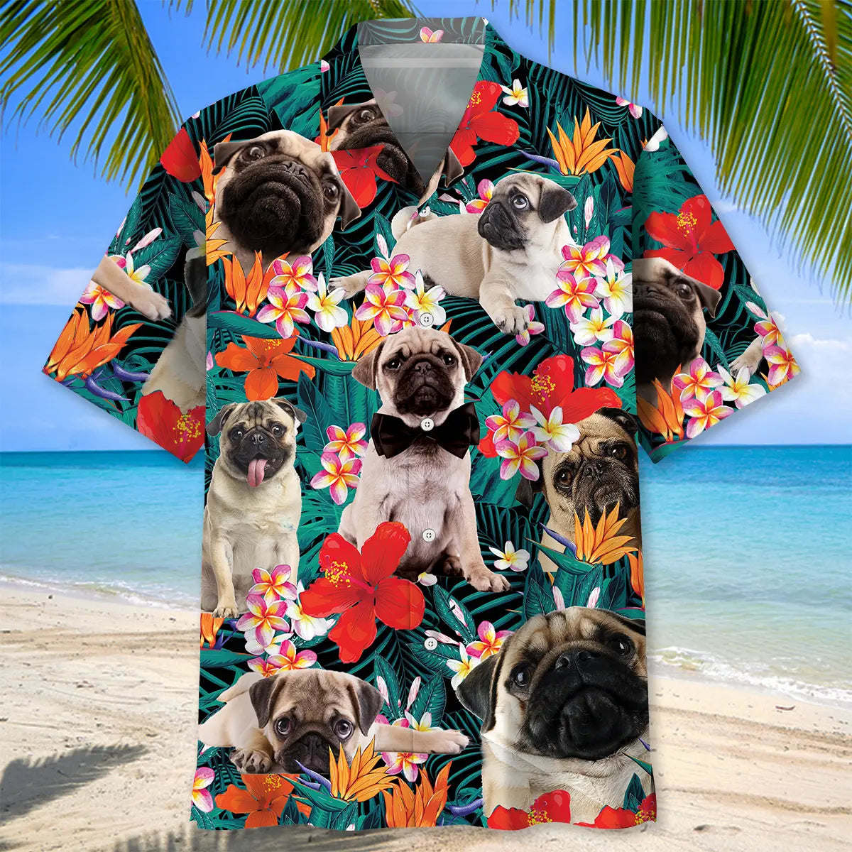 Hawaiian Shirt / Adults / S Pug Floral Hawaiian Shirt
