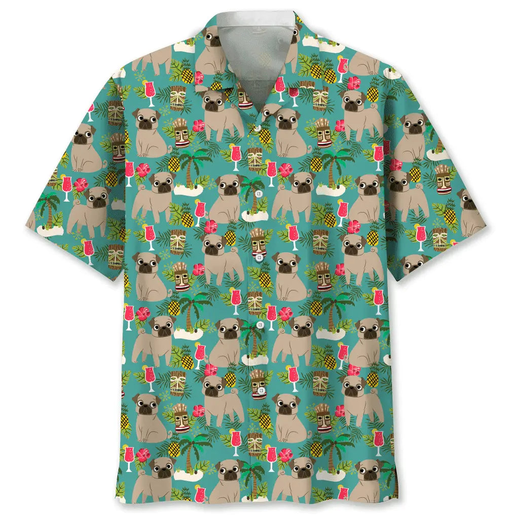 Hawaiian Shirt / Adults / S Pug Hawaiian Beach Hawaiian Shirt