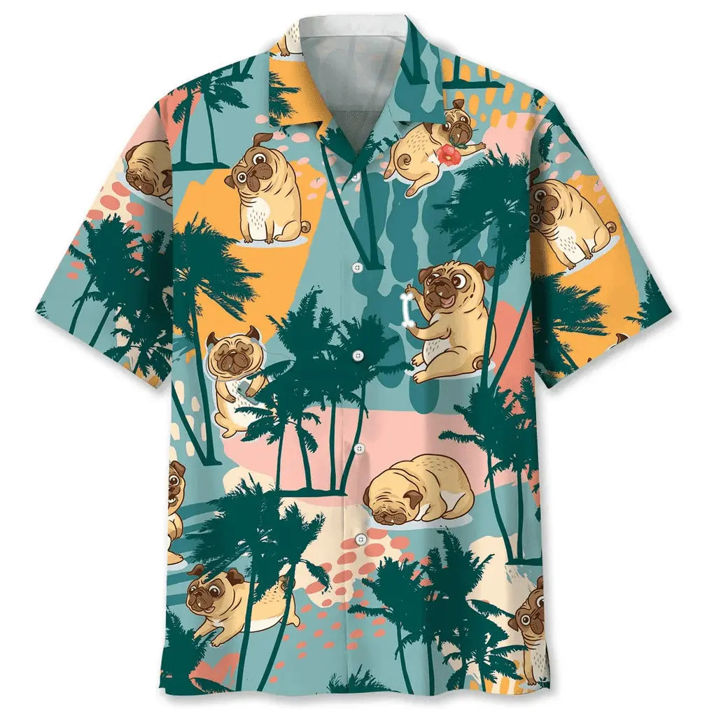 Hawaiian Shirt / Adults / S Pug Palm Tree Colorful Hawaiian Shirt