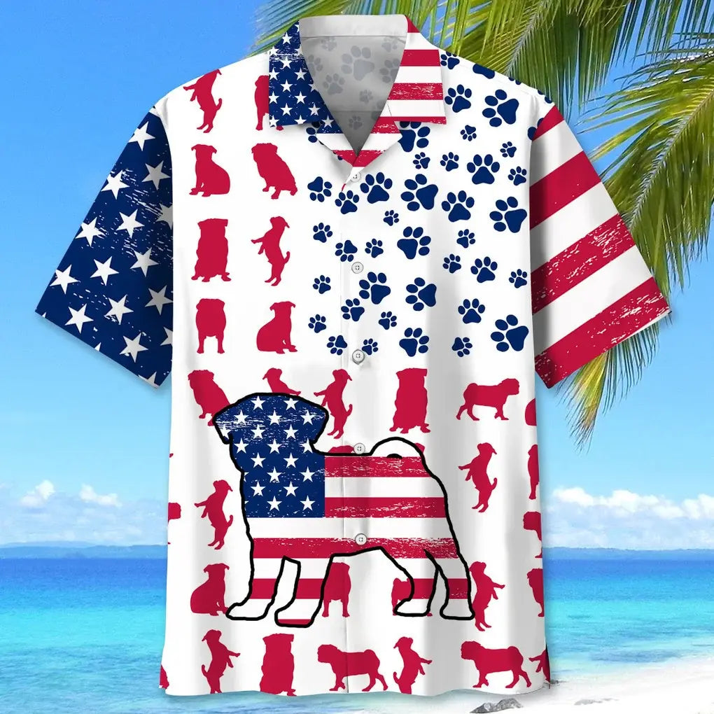 Pug Usa Flag Hawaiian Shirt