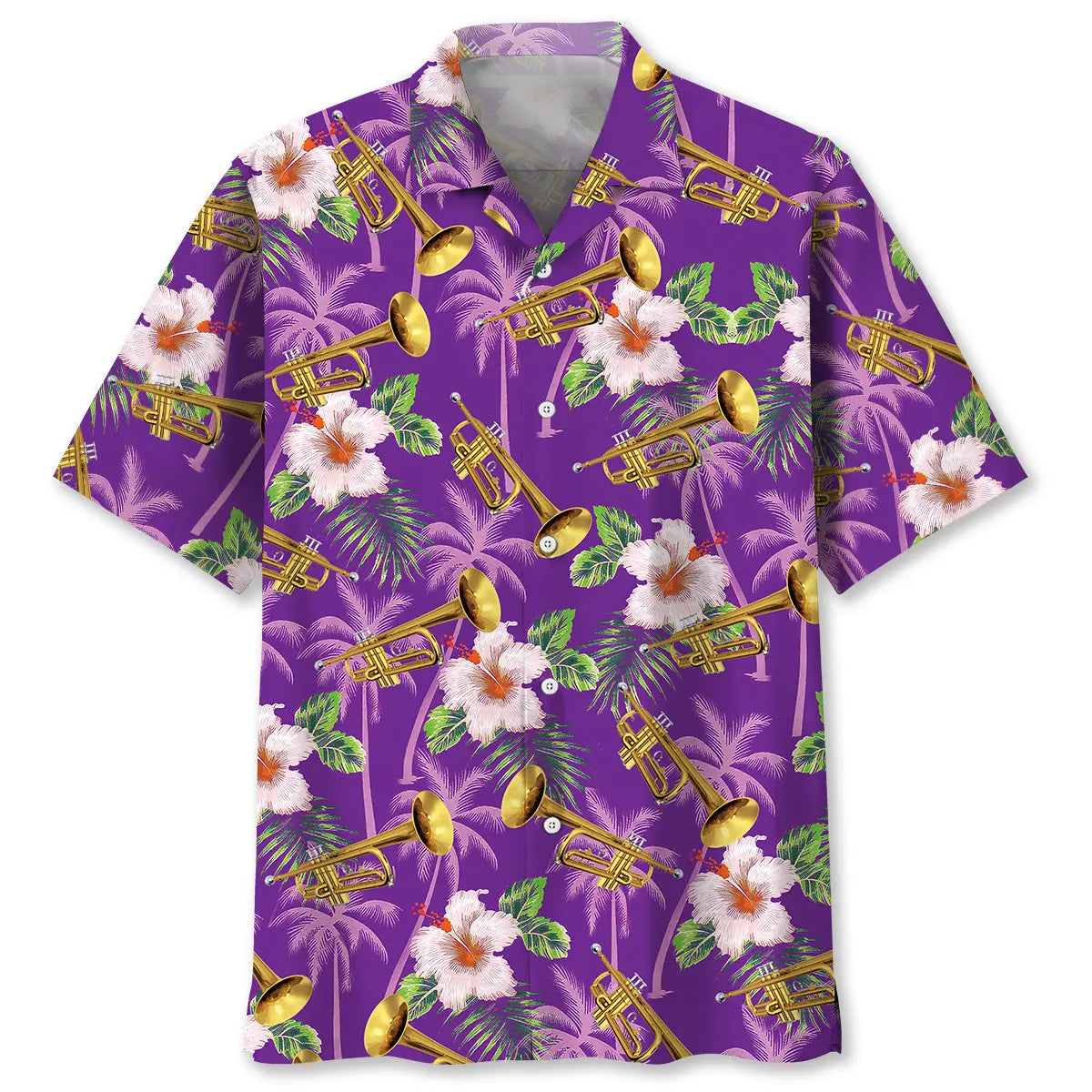 Hawaiian Shirt / Adults / S Purple Palm Tree Trumpet Hawaiian Shirt