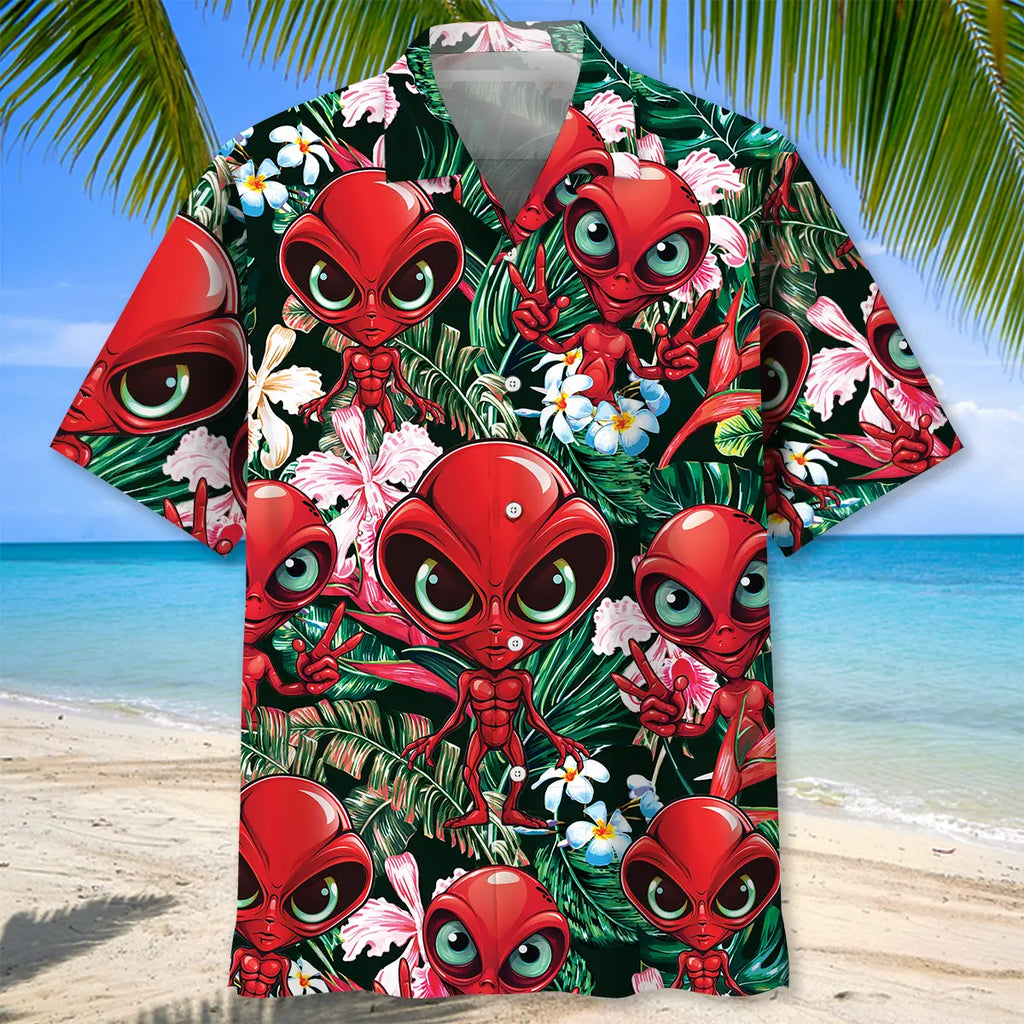 Red Alien Hawaiian Shirt