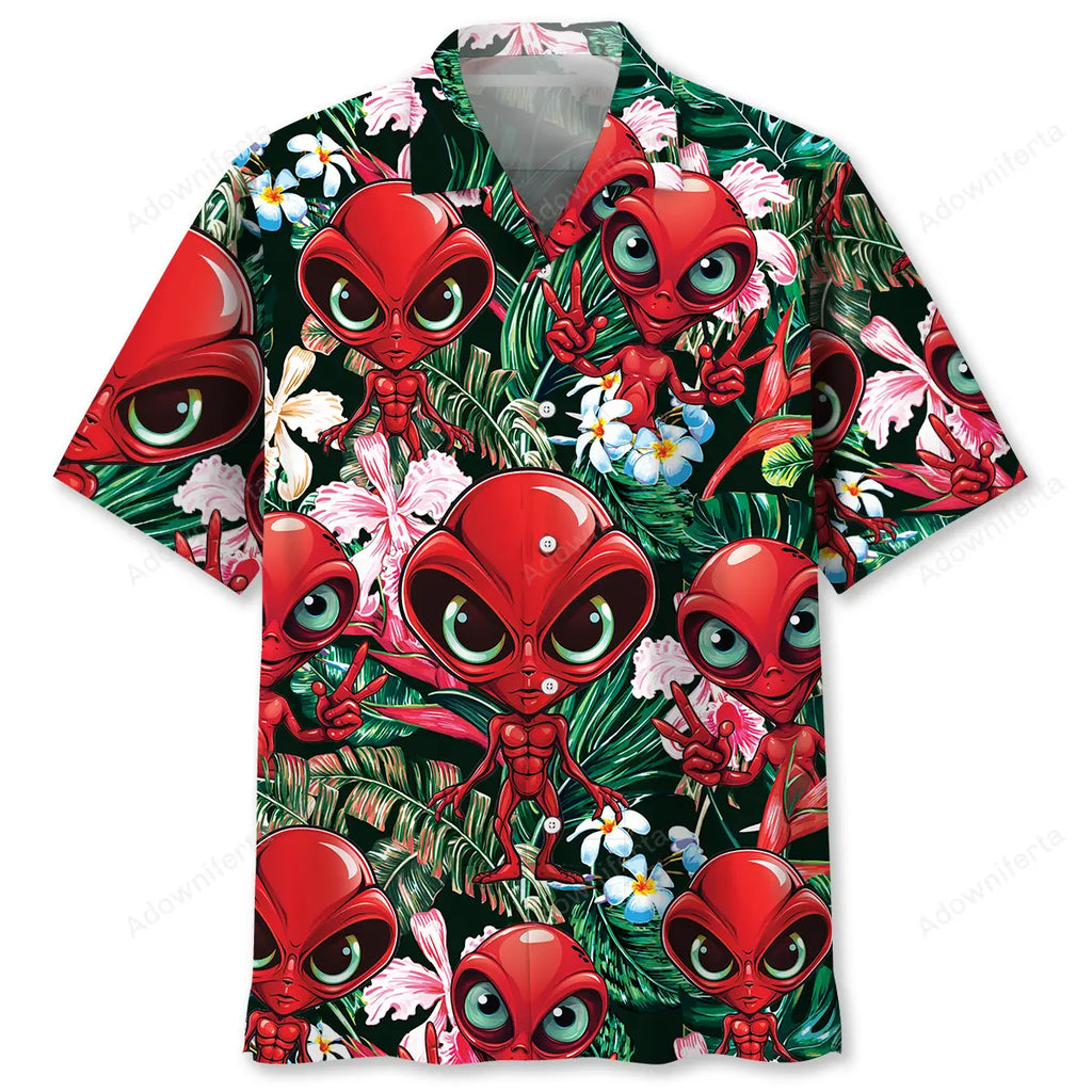 Hawaiian Shirt / Adults / S Red Alien Hawaiian Shirt
