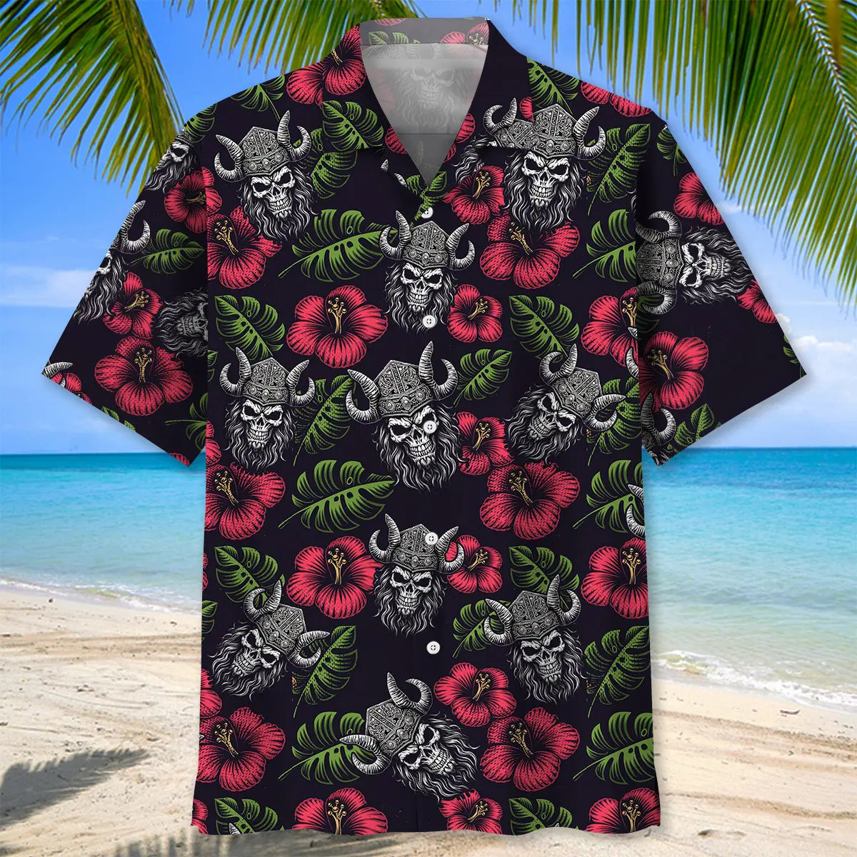Hawaiian Shirt / Adults / S Scary Skull Head Viking Warrior Hawaiian Shirt