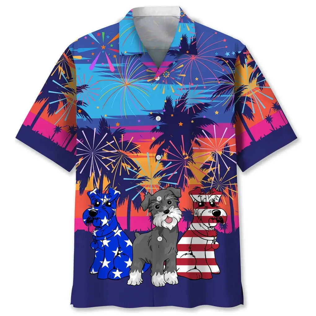 Hawaiian Shirt / Adults / S Schnauzer Firework Usa Hawaiian Shirt