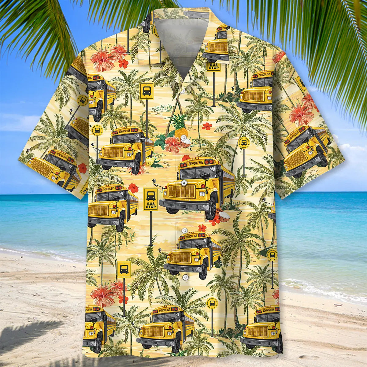 School Bus Coconut Hawaiian Shirt