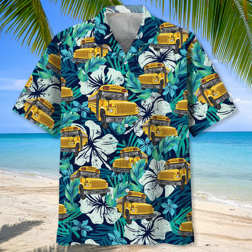 School Bus Tropical Hawaiian Shirt