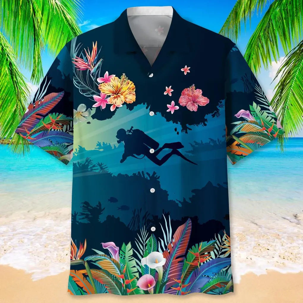 Scuba Diving Beach Tropical Hawaiian Shirt