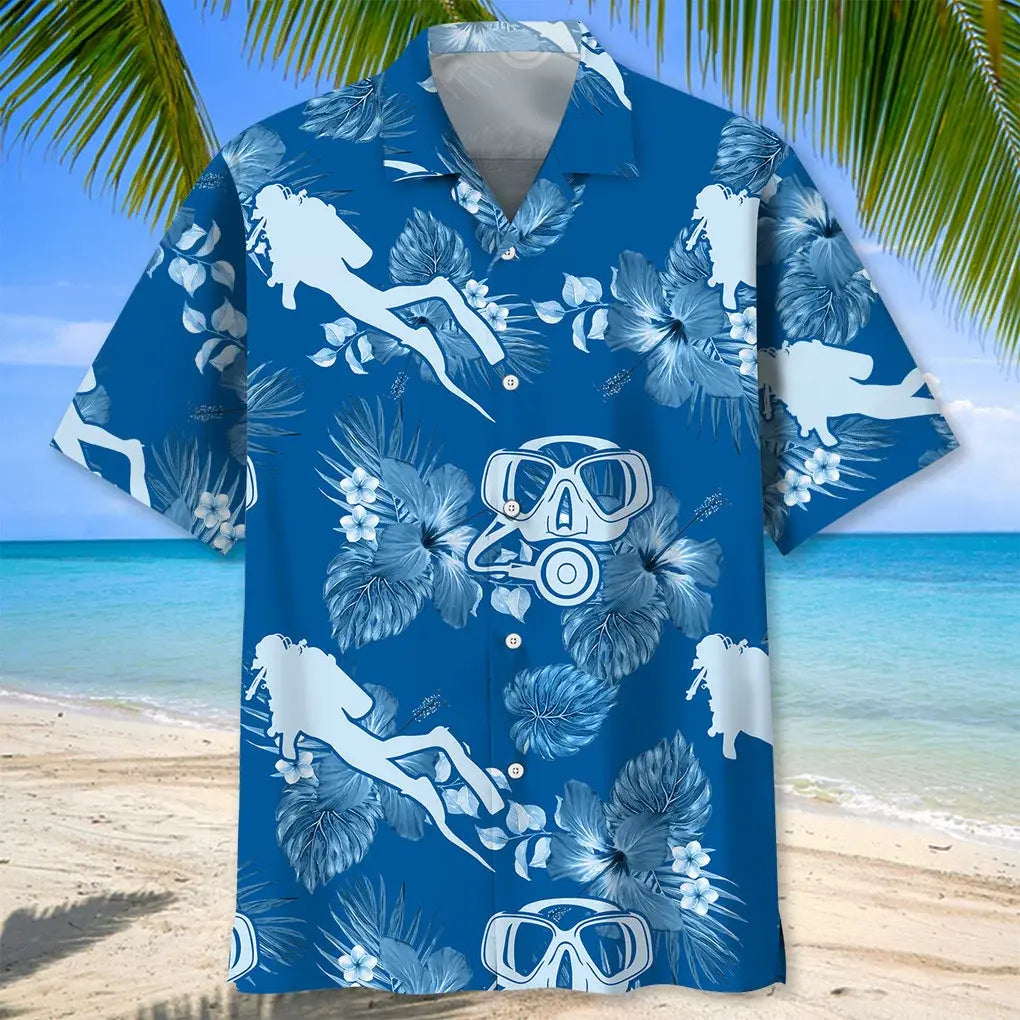 Scuba Diving Blue Hawaiian Shirt