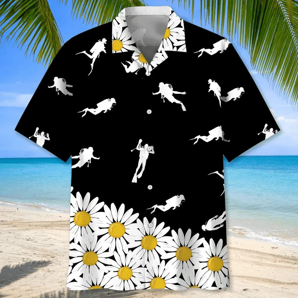 Scuba Diving Daisy Flower Hawaiian Shirt