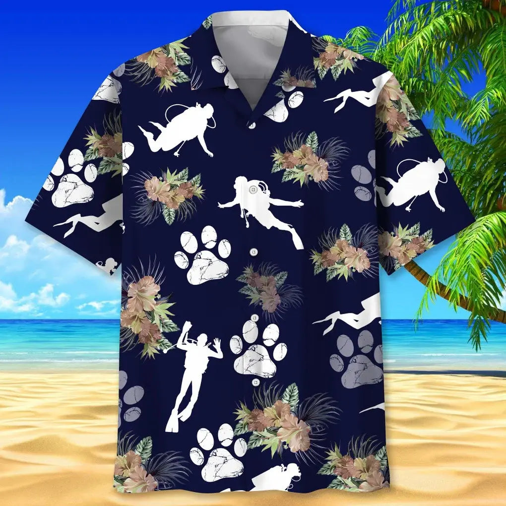 Scuba Diving Dog Tropical Hawaiian Shirt