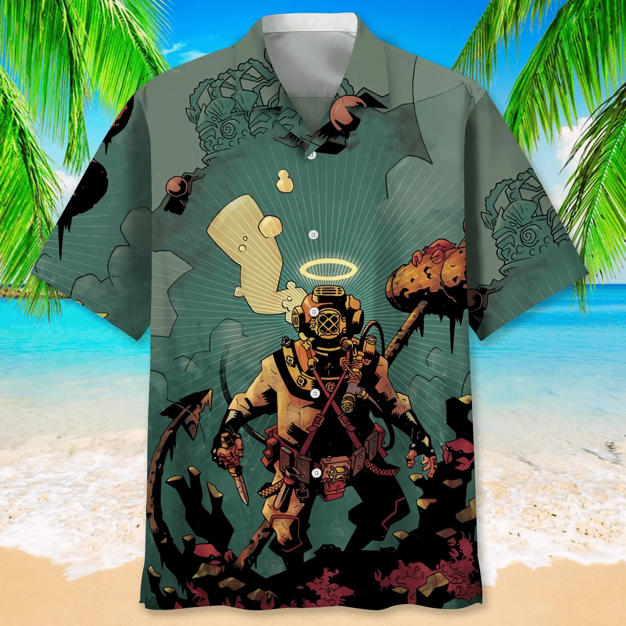 Scuba Diving Gray Hawaiian Shirt