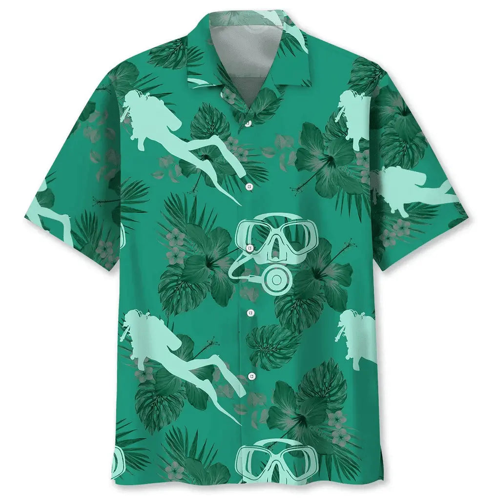Hawaiian Shirt / Adults / S Scuba Diving Kelly Green Hawaiian Shirt