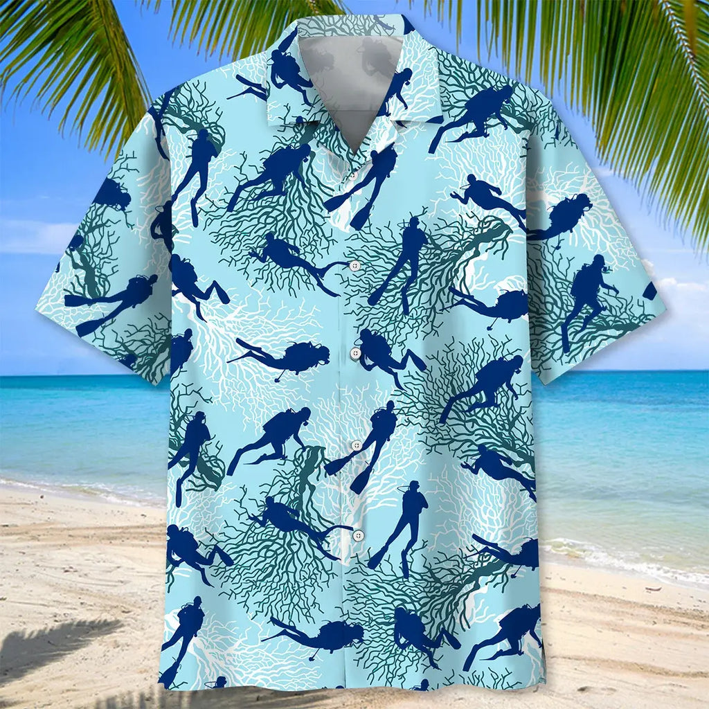 Scuba Diving Ocean Light Hawaiian Shirt