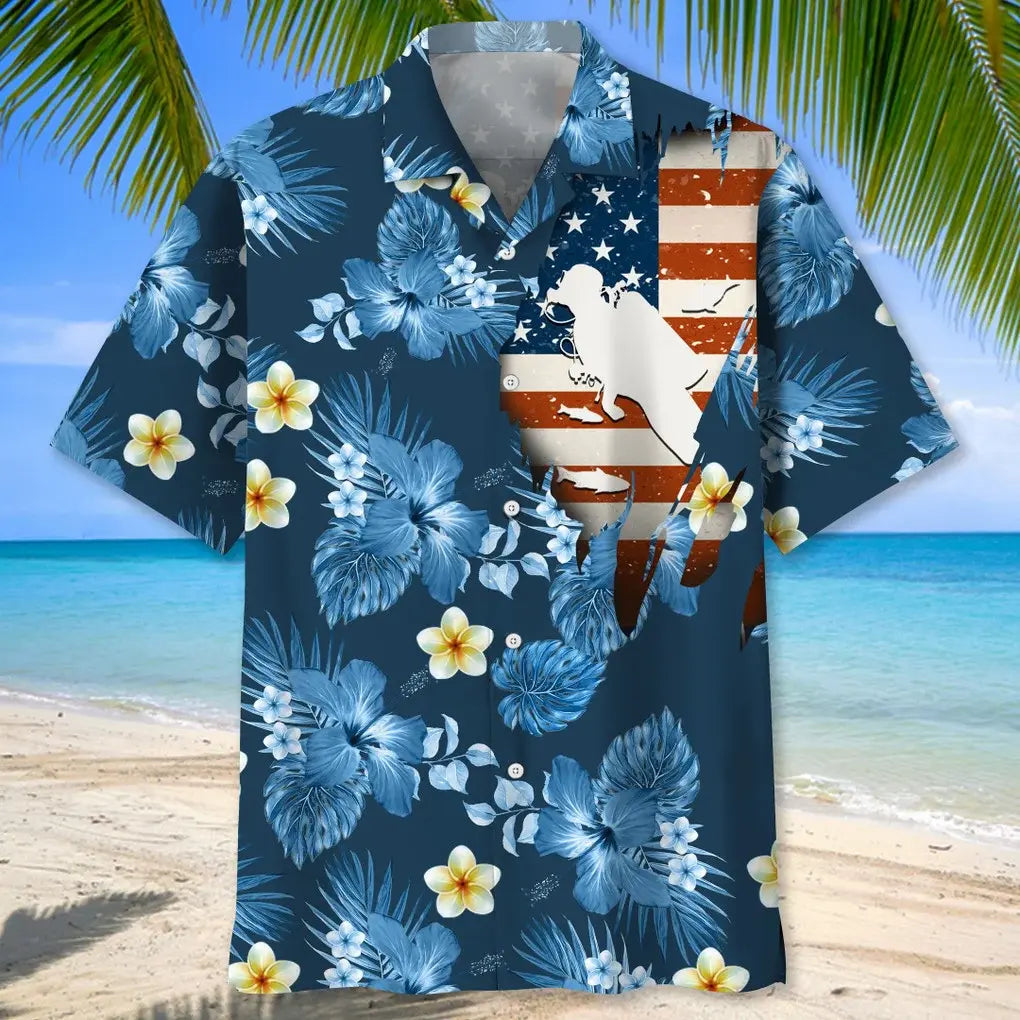 Scuba Diving Usa Blue Tropical Hawaiian Shirt