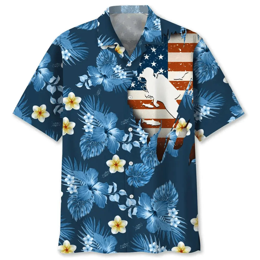 Hawaiian Shirt / Adults / S Scuba Diving Usa Blue Tropical Hawaiian Shirt