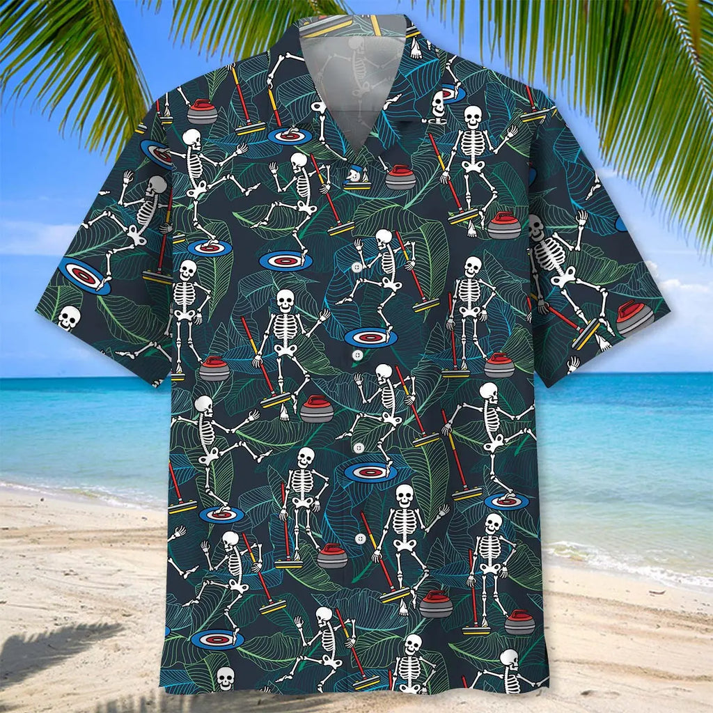 Skeleton Play Curling Hawaiian Shirt