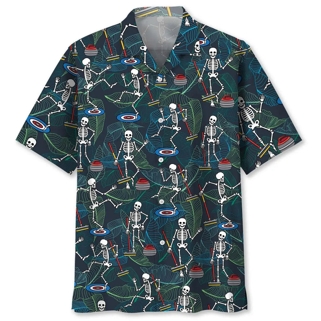 Hawaiian Shirt / Adults / S Skeleton Play Curling Hawaiian Shirt