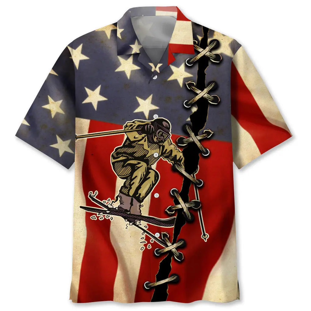 Hawaiian Shirt / Adults / S Skiing America Flag Hawaiian Shirt