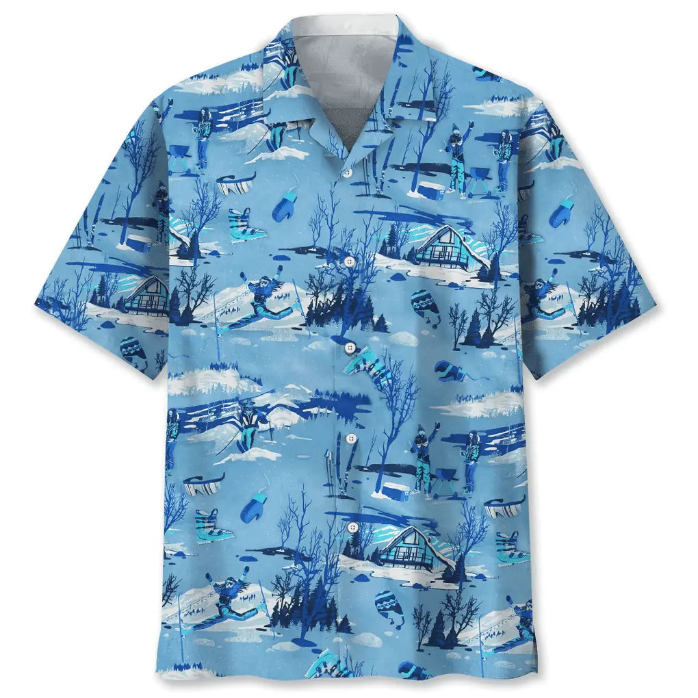 Hawaiian Shirt / Adults / S Skiing Blue Hawaiian Shirt