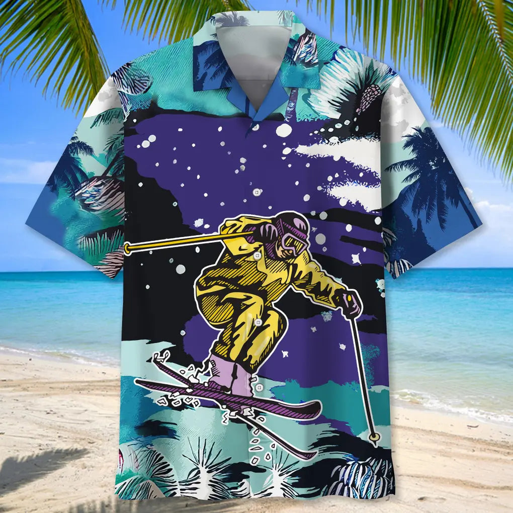Skiing Snow Landscape Print Hawaiian Shirt