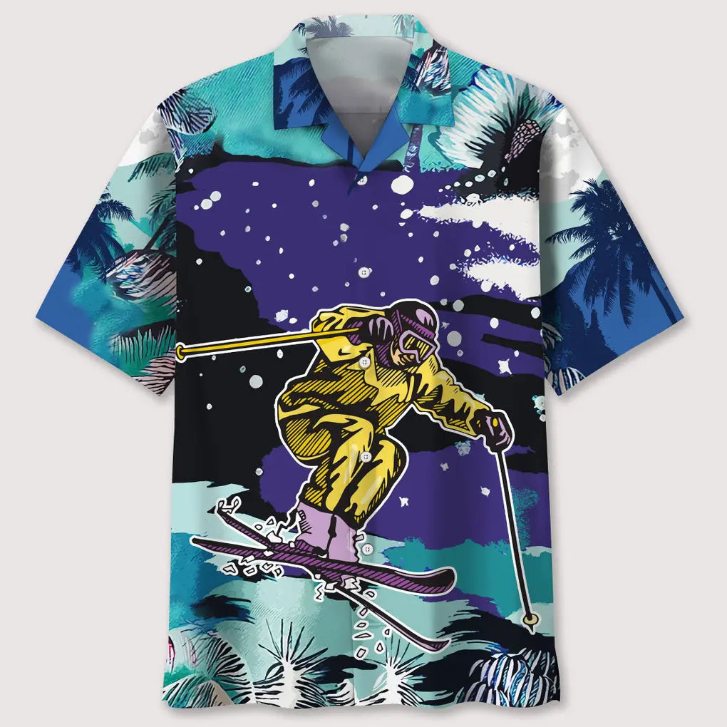 Hawaiian Shirt / Adults / S Skiing Snow Landscape Print Hawaiian Shirt