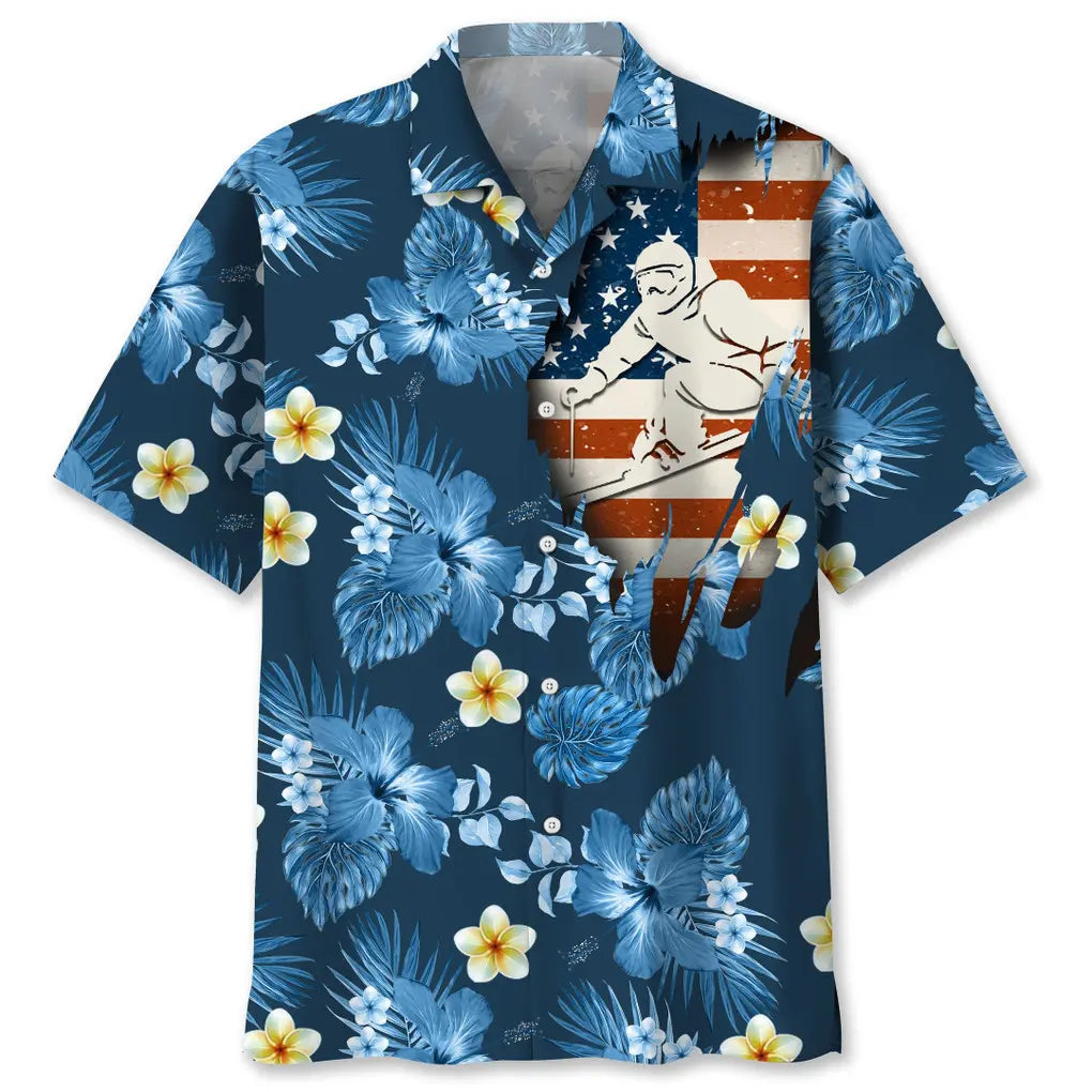 Hawaiian Shirt / Adults / S Skiing Usa Blue Tropical Hawaiian Shirt