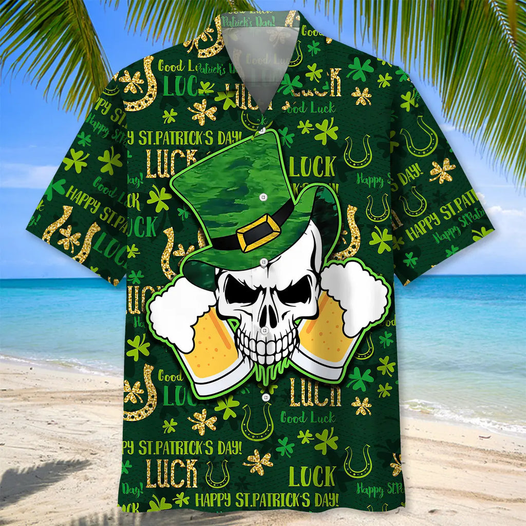 Skull Beer Green Irish St.Patrick Day Hawaiian Shirt