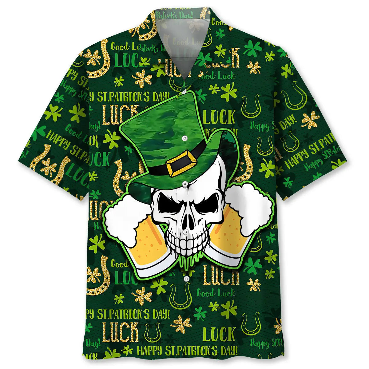 Hawaiian Shirt / Adults / S Skull Beer Green Irish St.Patrick Day Hawaiian Shirt
