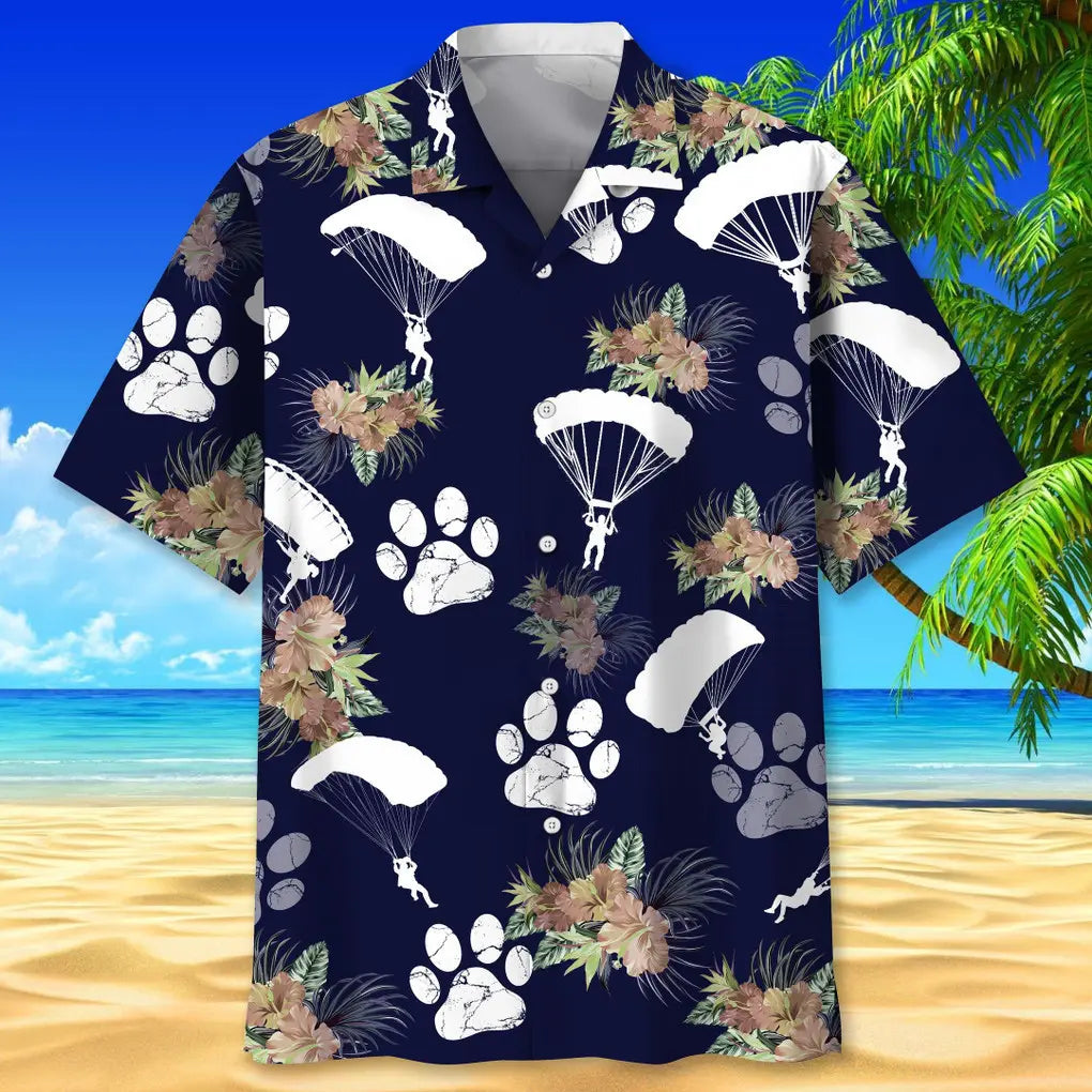 Skydiving Dog Tropical Hawaiian Shirt